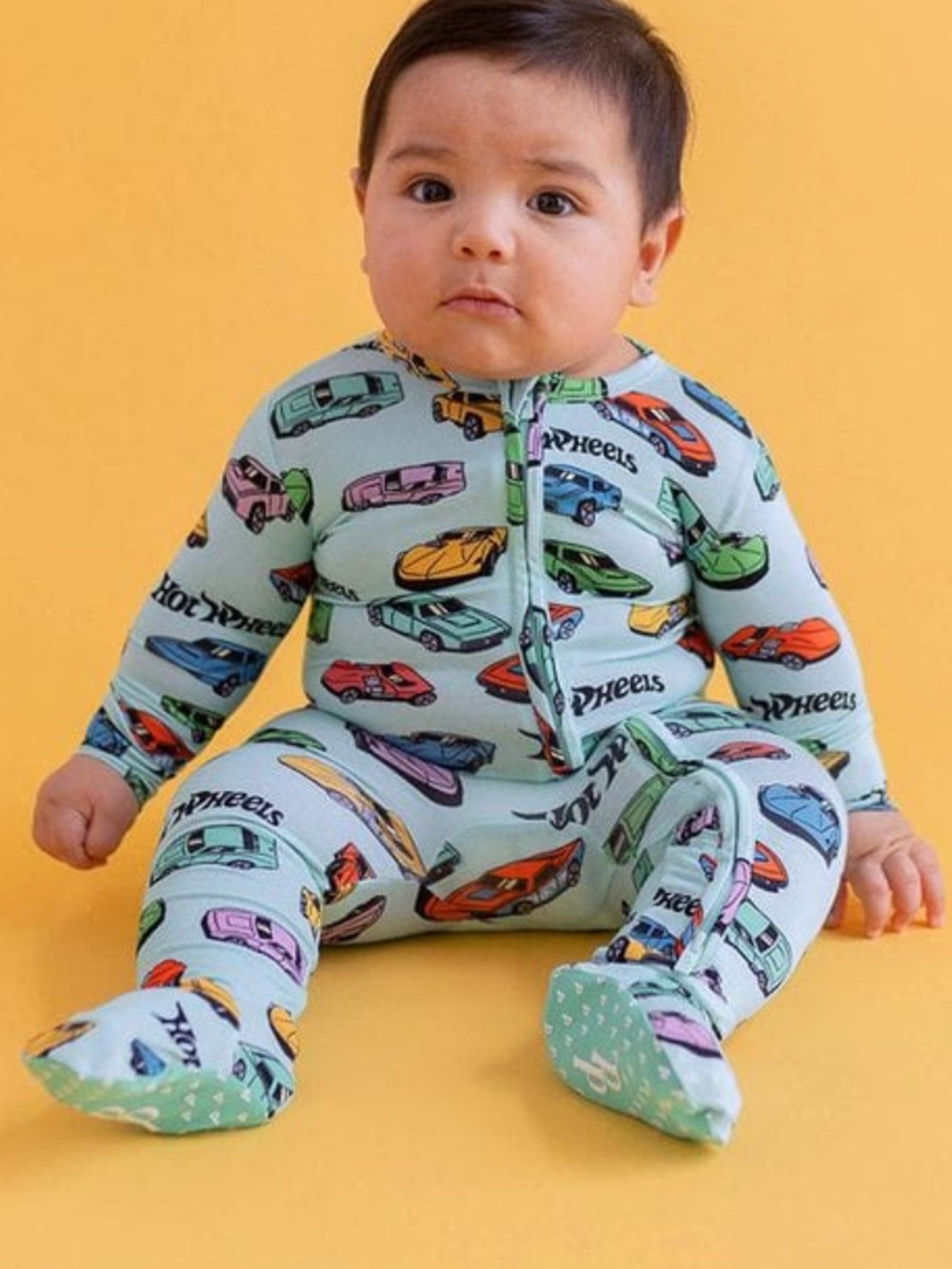 Hot Wheels x Posh Peanut Car Print Light Blue Baby Boy Zip Front Sleeper 0-3M
